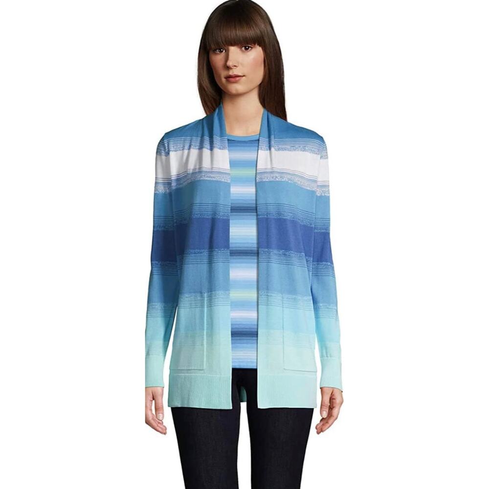 Lands’ End Striped Cotton Cardigan Sweater Size Medium
